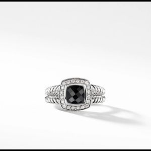 David Yurman Petite Albion Ring with Black Onyx and Diamonds Size 5.5